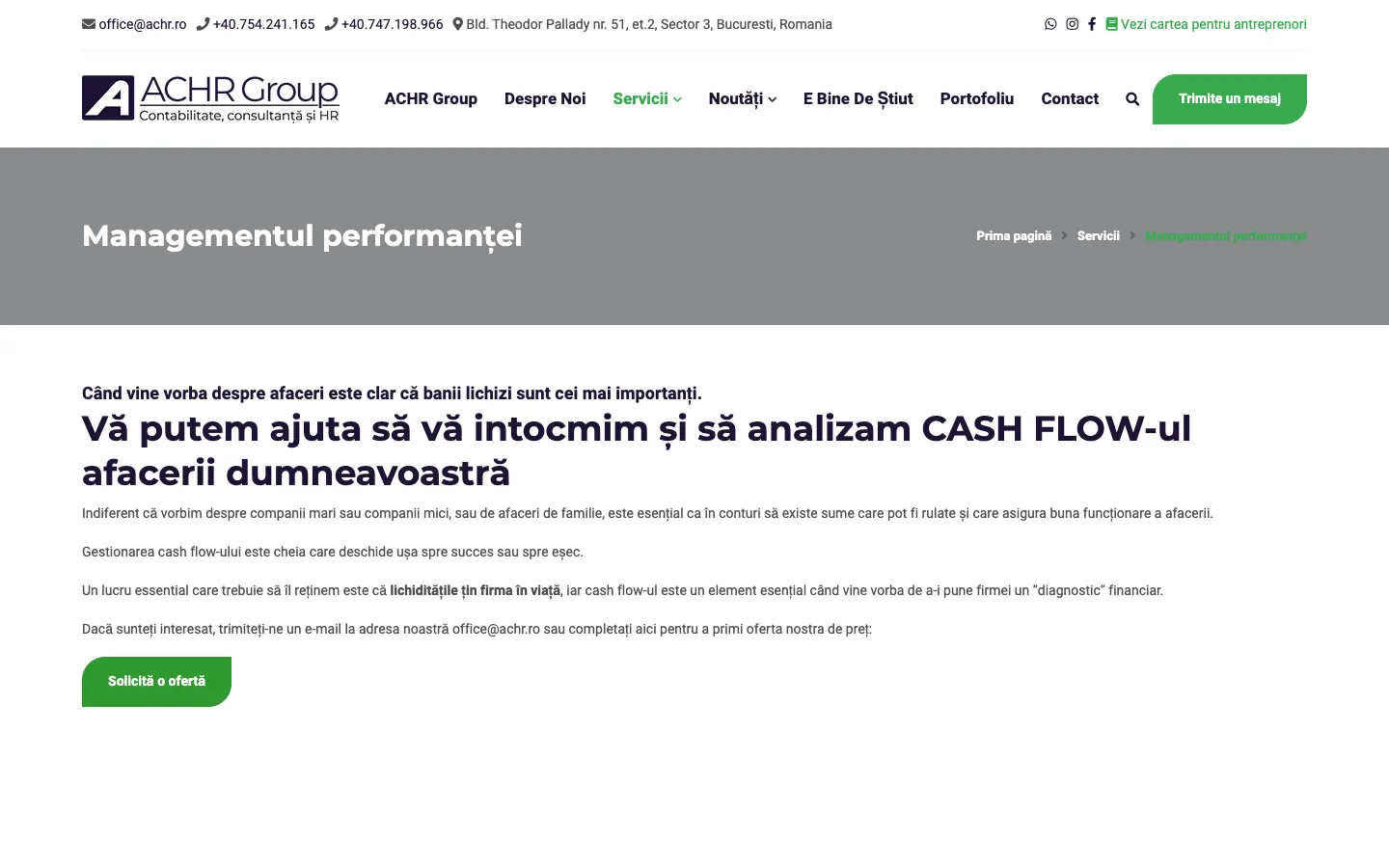 The old ACHR page with the headline “We can help you prepare and analyse your business's CASH FLOW”