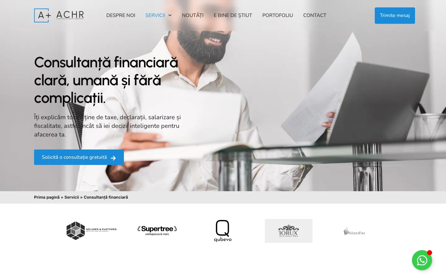The new ACHR financial consulting page, with the headline “Financial consulting that is clear, human and uncomplicated.”