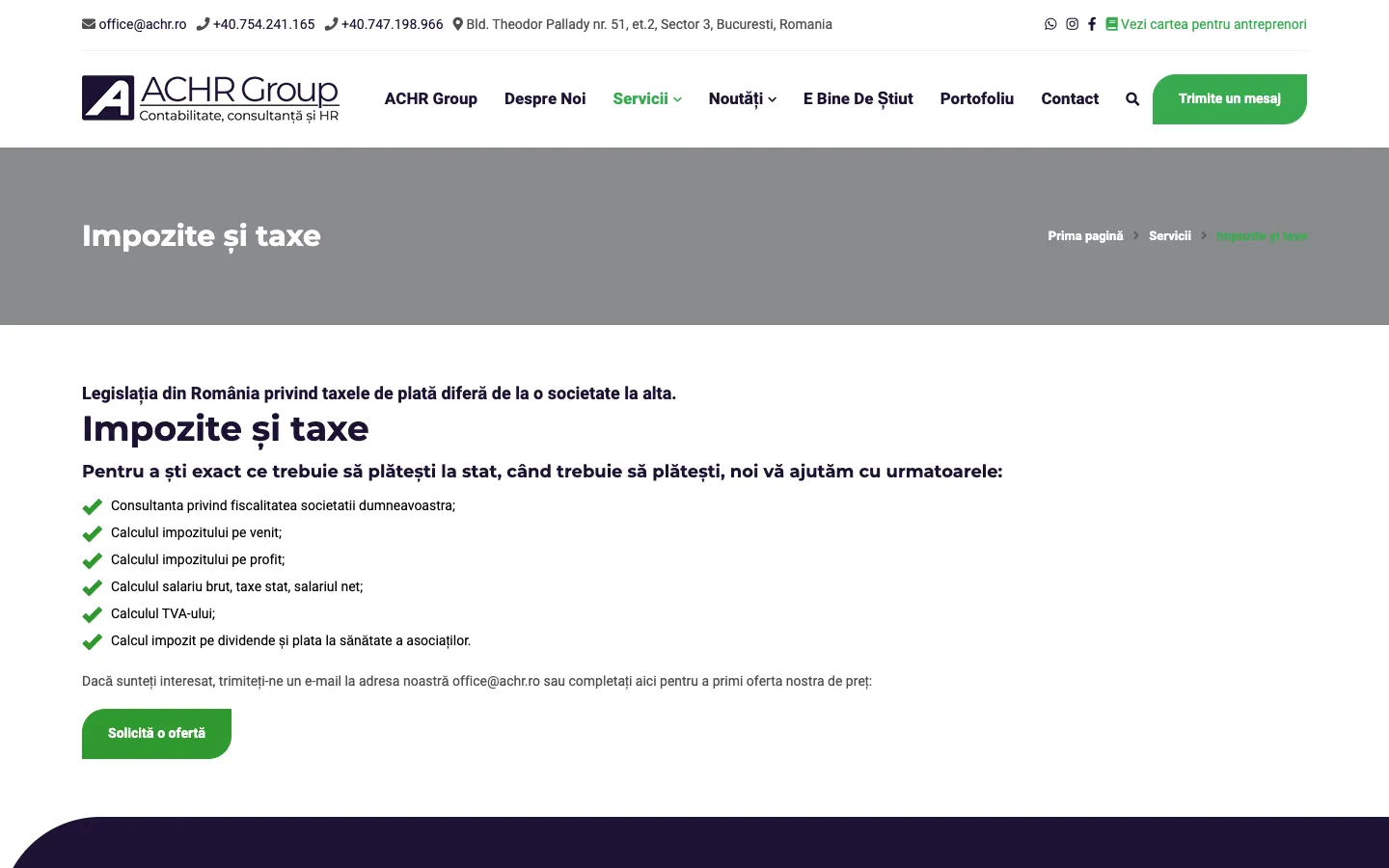 The old ACHR taxes and duties page, with the headline “Taxes and duties”