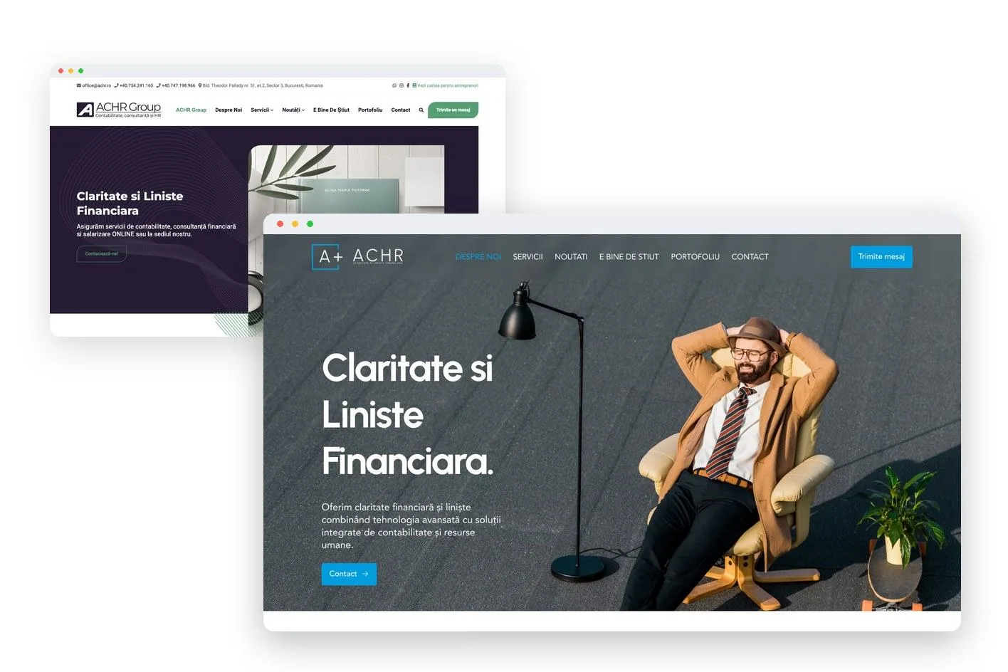 The old ACHR website next to the new one, in a before and after mockup