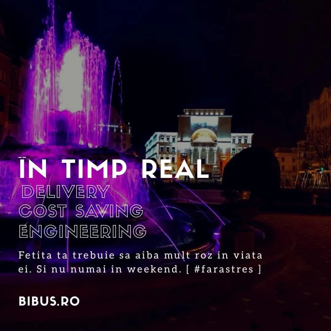 A pink fountain at night in Timișoara, in front of the Opera, with a message about plenty of pink in your daughter's life, #farastres