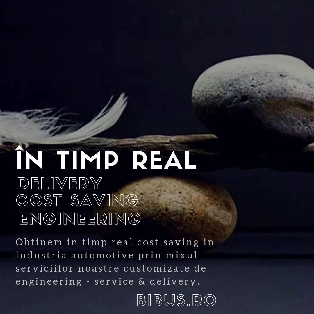 Stones and a feather in balance, with a message about cost saving in real time in the automotive industry