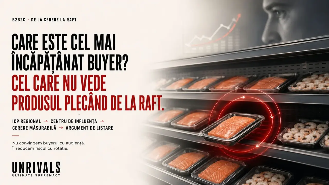 Slide from the Pescado Grup deck: the buyer in front of the shelf, with the packaging used as media space, the salmon that sells the prawns and the prawns that sell the salmon, that is, the value of the basket instead of the individual SKU.